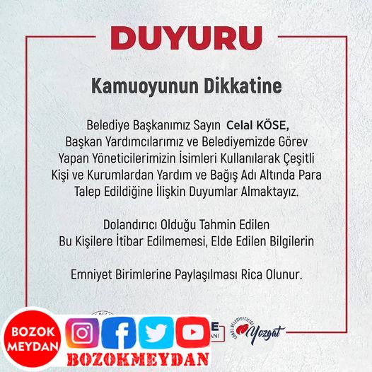 Yozgat Belediyesi’nden Dolandırıcılara Karşı Uyarı!