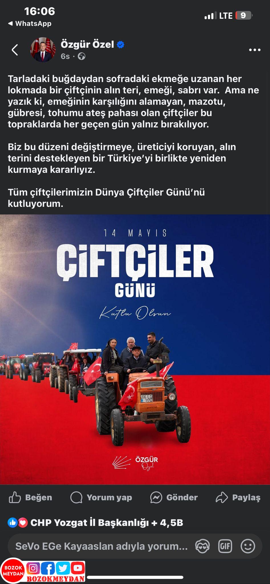 Özgür Özel’den Yozgat Temalı Çiftçiler Günü Mesajı